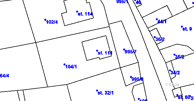 Parcela st. 111 v KÚ Žandov u Chlumce, Katastrální mapa