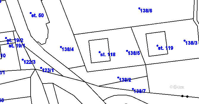 Parcela st. 118 v KÚ Žandov u Chlumce, Katastrální mapa