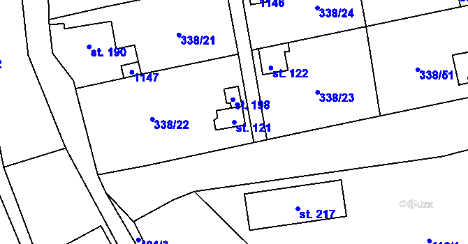 Parcela st. 121 v KÚ Žandov u Chlumce, Katastrální mapa