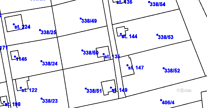 Parcela st. 135 v KÚ Žandov u Chlumce, Katastrální mapa