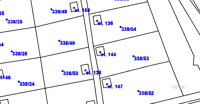 Parcela st. 144 v KÚ Žandov u Chlumce, Katastrální mapa