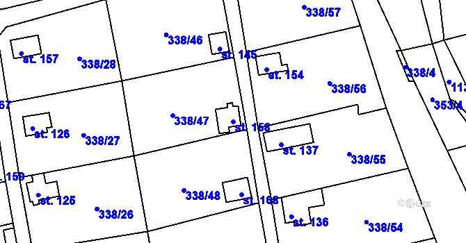 Parcela st. 158 v KÚ Žandov u Chlumce, Katastrální mapa