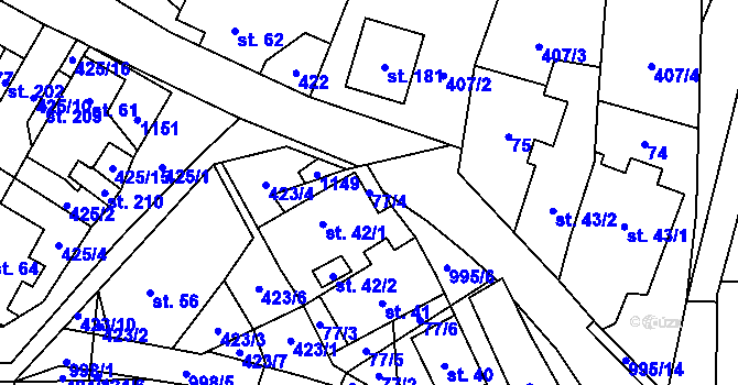 Parcela st. 77/4 v KÚ Žandov u Chlumce, Katastrální mapa