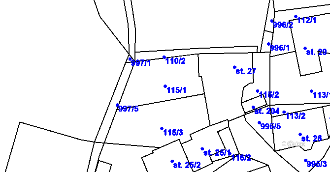 Parcela st. 115/1 v KÚ Žandov u Chlumce, Katastrální mapa