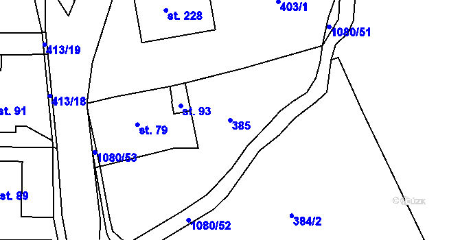 Parcela st. 385 v KÚ Žandov u Chlumce, Katastrální mapa