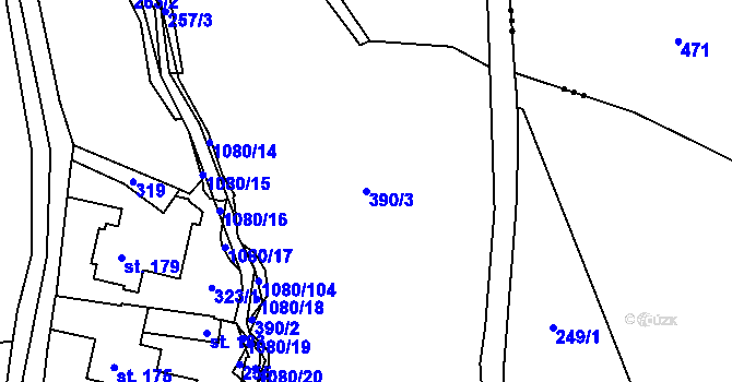 Parcela st. 390/3 v KÚ Žandov u Chlumce, Katastrální mapa