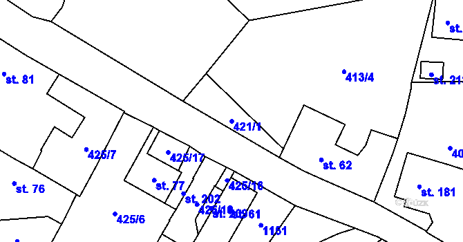 Parcela st. 421/1 v KÚ Žandov u Chlumce, Katastrální mapa