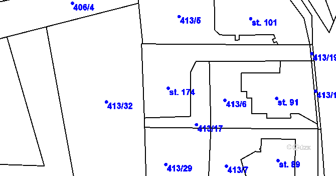 Parcela st. 174 v KÚ Žandov u Chlumce, Katastrální mapa