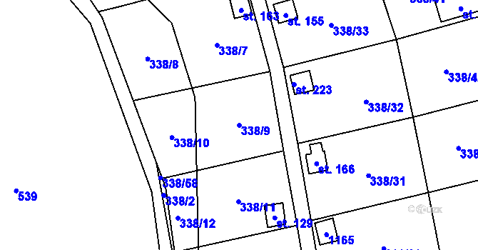 Parcela st. 338/9 v KÚ Žandov u Chlumce, Katastrální mapa