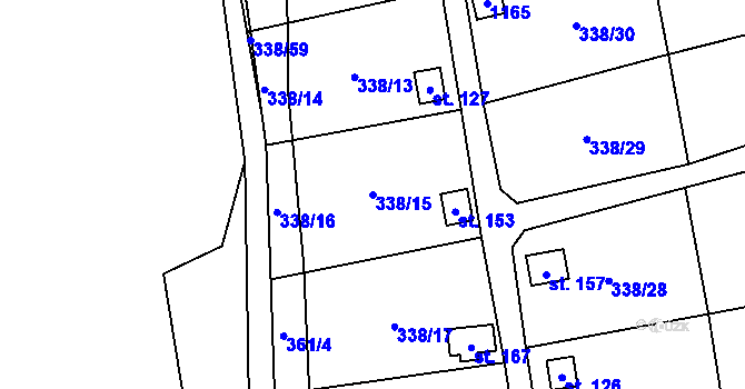 Parcela st. 338/15 v KÚ Žandov u Chlumce, Katastrální mapa