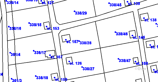 Parcela st. 338/28 v KÚ Žandov u Chlumce, Katastrální mapa