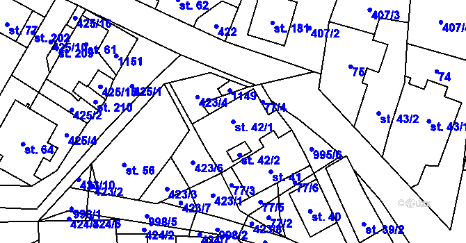 Parcela st. 42/1 v KÚ Žandov u Chlumce, Katastrální mapa