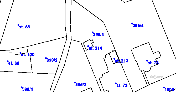 Parcela st. 214 v KÚ Žandov u Chlumce, Katastrální mapa