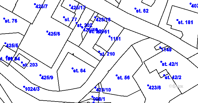 Parcela st. 210 v KÚ Žandov u Chlumce, Katastrální mapa
