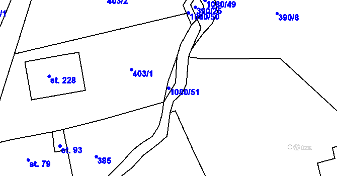 Parcela st. 1080/51 v KÚ Žandov u Chlumce, Katastrální mapa