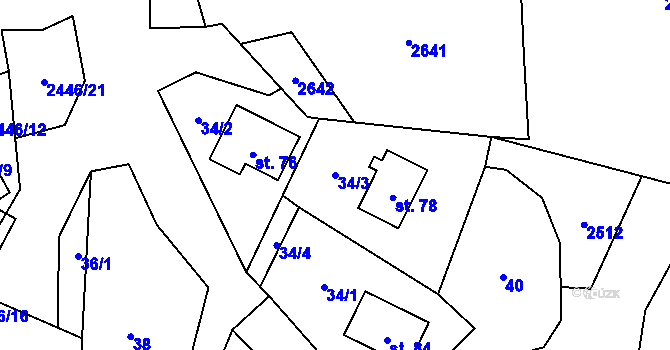 Parcela st. 34/3 v KÚ Božejov u Nových Hradů, Katastrální mapa