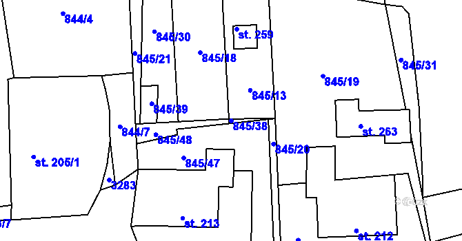 Parcela st. 845/38 v KÚ Buková u Nových Hradů, Katastrální mapa