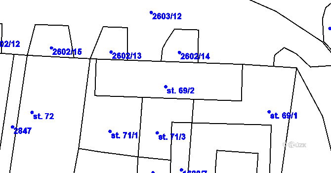 Parcela st. 69/2 v KÚ Žár u Nových Hradů, Katastrální mapa