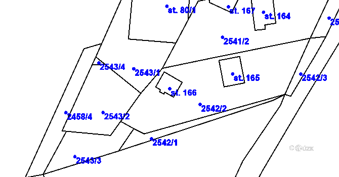 Parcela st. 166 v KÚ Žár u Nových Hradů, Katastrální mapa