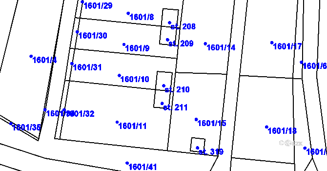 Parcela st. 210 v KÚ Žár u Nových Hradů, Katastrální mapa