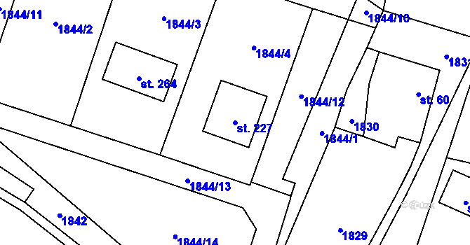 Parcela st. 227 v KÚ Žár u Nových Hradů, Katastrální mapa