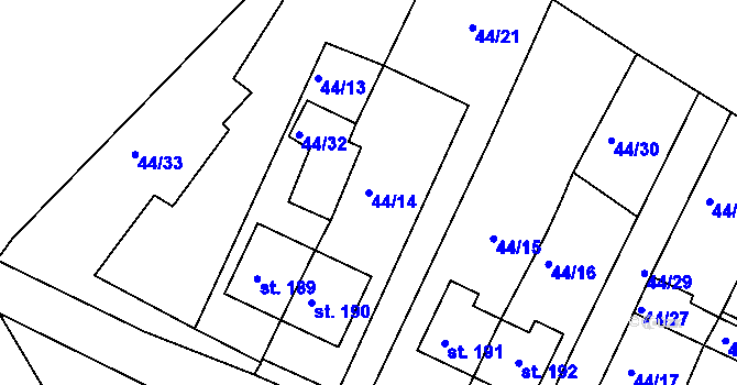 Parcela st. 44/14 v KÚ Žár u Nových Hradů, Katastrální mapa