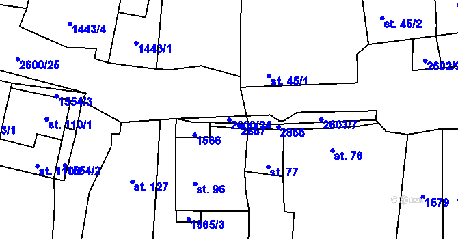 Parcela st. 2600/24 v KÚ Žár u Nových Hradů, Katastrální mapa