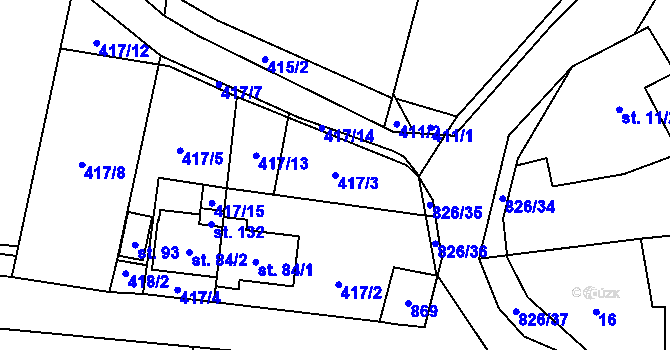 Parcela st. 417/3 v KÚ Nespice, Katastrální mapa