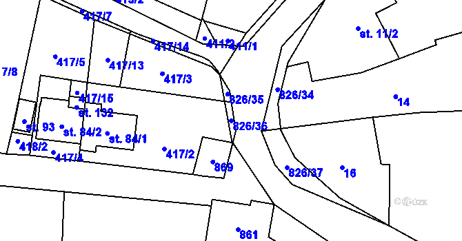 Parcela st. 826/36 v KÚ Nespice, Katastrální mapa