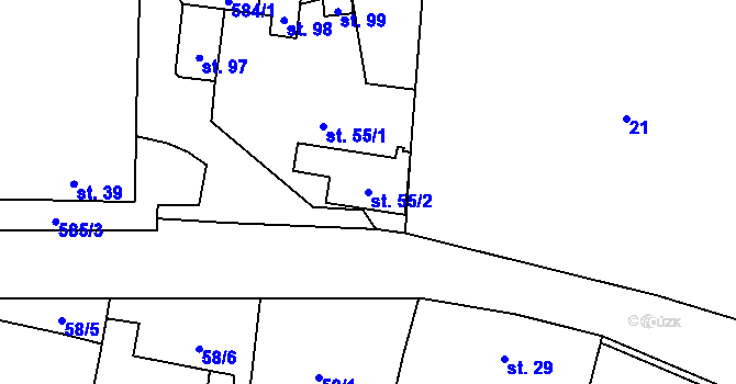 Parcela st. 55/2 v KÚ Žár u Čkyně, Katastrální mapa