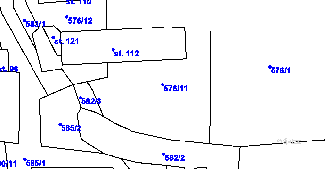 Parcela st. 576/11 v KÚ Žár u Čkyně, Katastrální mapa