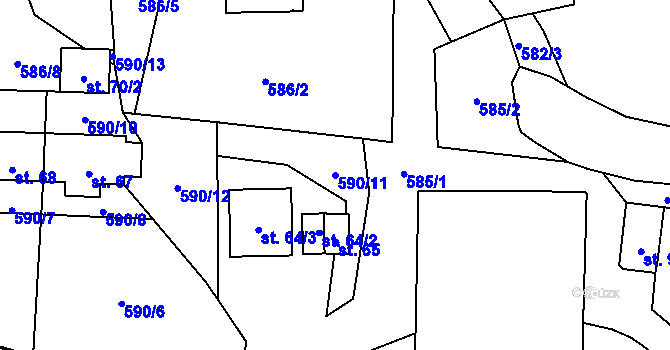Parcela st. 590/11 v KÚ Žár u Čkyně, Katastrální mapa