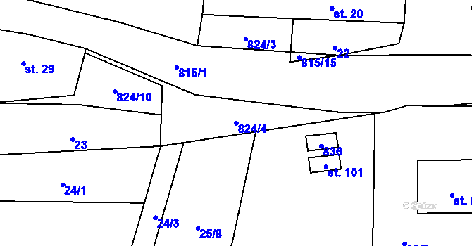 Parcela st. 824/4 v KÚ Žár u Čkyně, Katastrální mapa