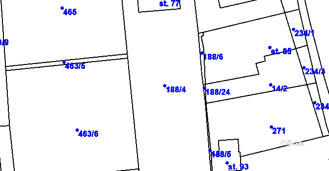 Parcela st. 188/4 v KÚ Žáravice, Katastrální mapa