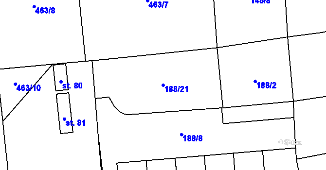 Parcela st. 188/21 v KÚ Žáravice, Katastrální mapa