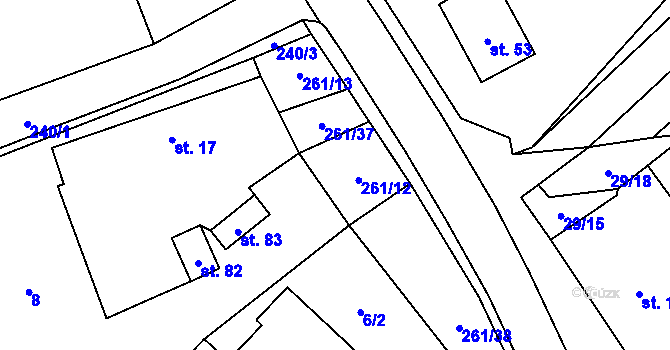 Parcela st. 261/12 v KÚ Žáravice, Katastrální mapa