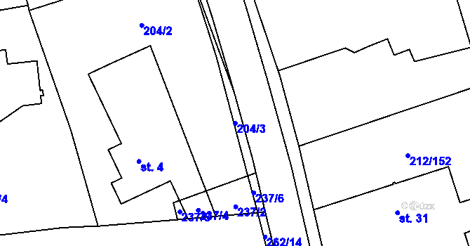 Parcela st. 204/3 v KÚ Žáravice, Katastrální mapa