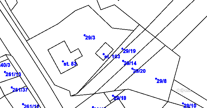 Parcela st. 103 v KÚ Žáravice, Katastrální mapa