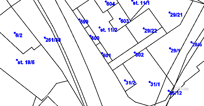Parcela st. 601 v KÚ Žáravice, Katastrální mapa