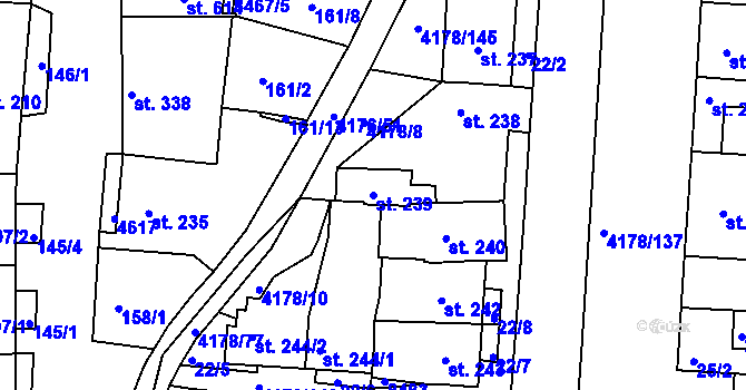 Parcela st. 239 v KÚ Žarošice, Katastrální mapa