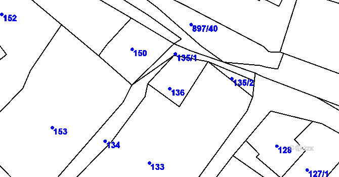 Parcela st. 136 v KÚ Žárová, Katastrální mapa