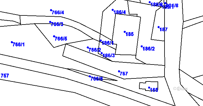 Parcela st. 186/3 v KÚ Žárová, Katastrální mapa