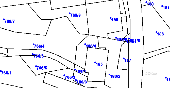 Parcela st. 186/4 v KÚ Žárová, Katastrální mapa