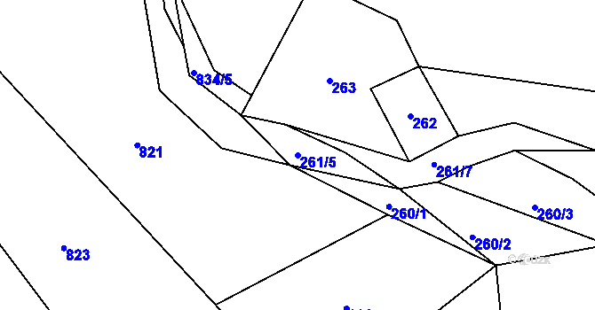 Parcela st. 261/5 v KÚ Žárová, Katastrální mapa