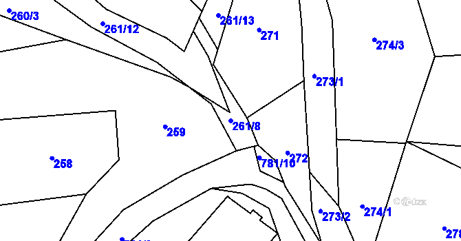 Parcela st. 261/8 v KÚ Žárová, Katastrální mapa