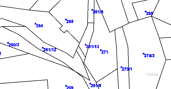 Parcela st. 261/13 v KÚ Žárová, Katastrální mapa