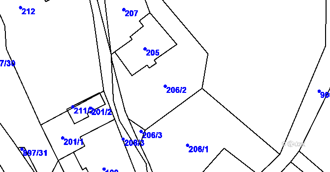 Parcela st. 206/2 v KÚ Žárová, Katastrální mapa