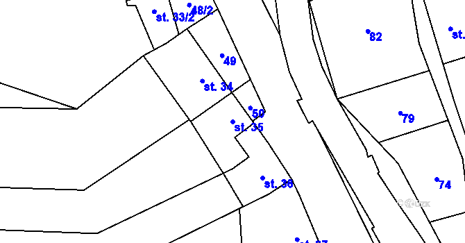 Parcela st. 35 v KÚ Hamry, Katastrální mapa