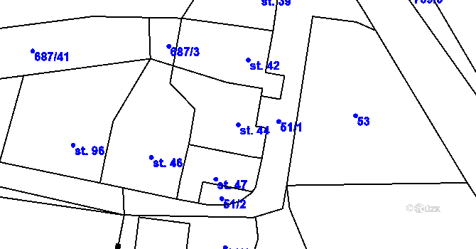 Parcela st. 44 v KÚ Hamry, Katastrální mapa