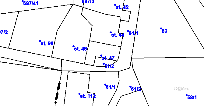 Parcela st. 47 v KÚ Hamry, Katastrální mapa